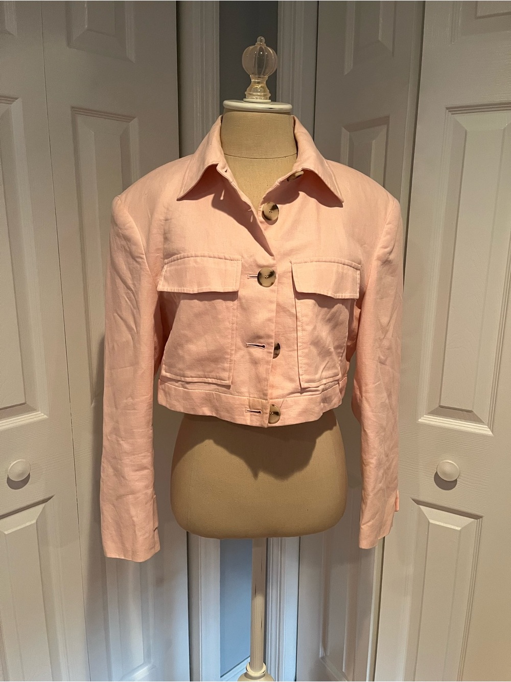 Zara Light Pink Cropped Button-Front Jacket